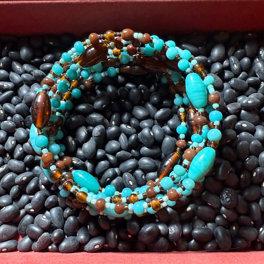 Simulated Turquoise and Brown Beaded Wraparound Bracelet